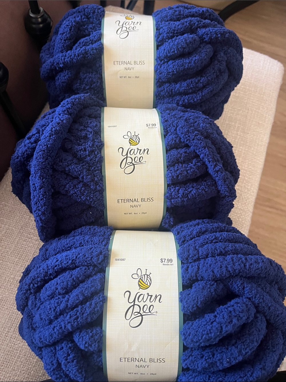 3 Yarn Bee Eternal Bliss Plush Yarn in Navy - Ultra Soft Chenille - Picture 4 of 6